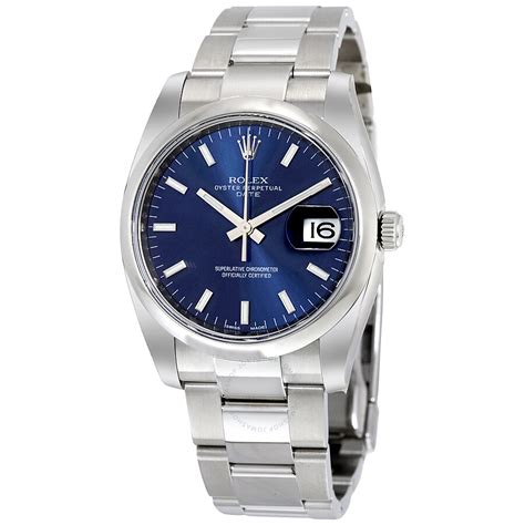 rolex oyster perpetual date blue dial stainless steel men's watch|Rolex Oyster Perpetual prix.